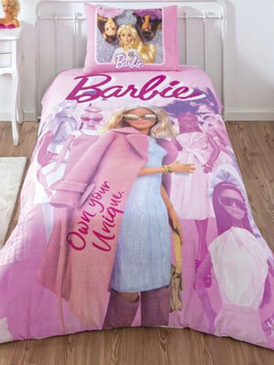 Купить Односпальный комплект постельного белья TAC Disney Barbie Pink с простыней на резинке в Украина в Lingerie.ua - Одяг для дому та відпочинку, Фото 1