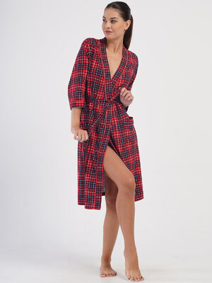 Купить Хлопковый халат женский в клетку VIENETTA 4070433029  в Украина в Lingerie.ua - Одяг для дому та відпочинку, Фото 2