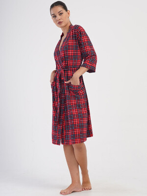 Купить Хлопковый халат женский в клетку VIENETTA 4070433029  в Украина в Lingerie.ua - Одяг для дому та відпочинку, Фото 6