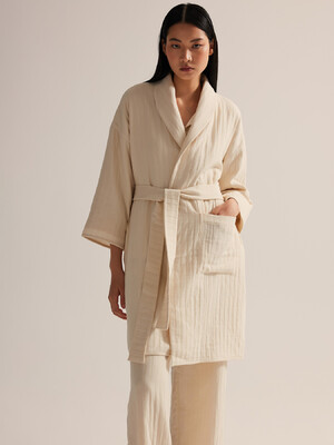 Хлопковый тканый халат на запах с длинным рукавом HAYS 62228