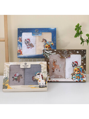 Набор вафельных полотенец 2 в 1 40х60 с новогодним декором MALLORY HOME 9100