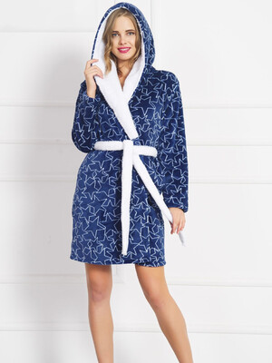 Купить Теплий жіночий короткий халат з капюшоном VIENETTA 8061154030 в Украина