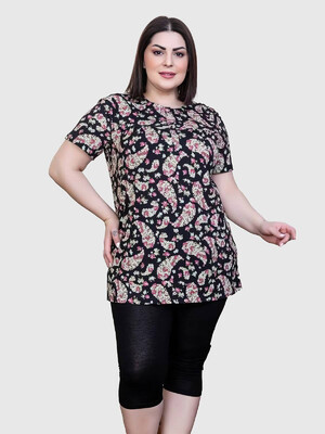 Купить Бавовняний костюм великого розміру з капрі COCOON J6-6046 в Украина