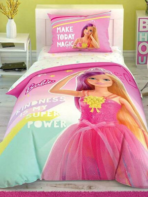 Купить Односпальный комплект постельного белья TAC Disney Barbie Kindness с простыней на резинке в Украина в Lingerie.ua - Одяг для дому та відпочинку, Фото 1