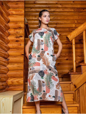 Купить Платье из штапеля с коротким рукавом и разрезами COCOON J5-5079 в Украина в Lingerie.ua - Одяг для дому та відпочинку, Фото 4