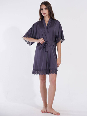 Купить Шелковый халат с кружевом VIENETTA 1612065318  в Украина в Lingerie.ua - Одяг для дому та відпочинку, Фото 1