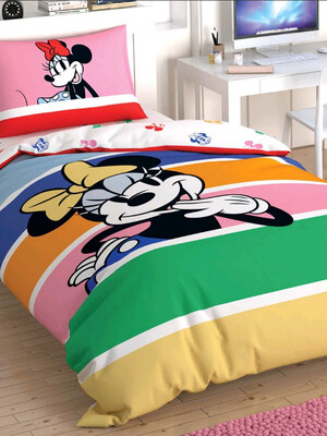 Односпальний комплект постільної білизни ТАС Disney Minnie Mouse Rainbow з простирадлом на гумці
