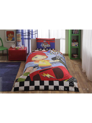 Односпальний комплект постільної білизни TAC Ayas Race з простирадлом на резинці