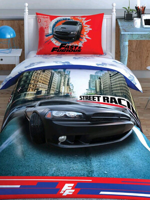 Односпальный комплект постельного белья TAC Disney Fast And Furious с простыней на резинке