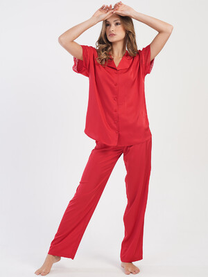 Купить Шелковая классическая пижама с коротким  рукавом VIENETTA 1617205156 в Украина в Lingerie.ua - Одяг для дому та відпочинку, Фото 5