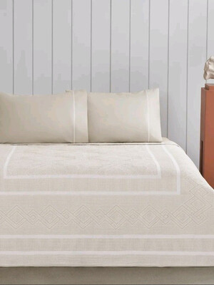 Постільний комплект полуторний TAC Jakar Anette з простирадлом на гумці і вафельним покривалом