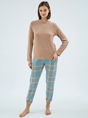 Домашний костюм с длинным рукавом и брюками в клетку SEVIM 16989