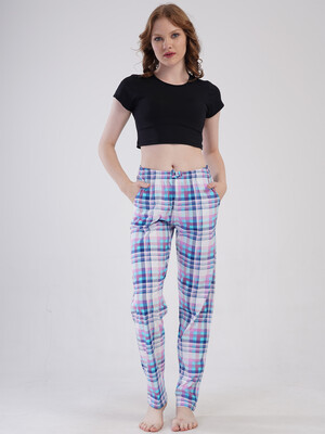 Купить Хлопковые женские брюки в клетку VIENETTA 4091490850 в Украина в Lingerie.ua - Одяг для дому та відпочинку, Фото 2